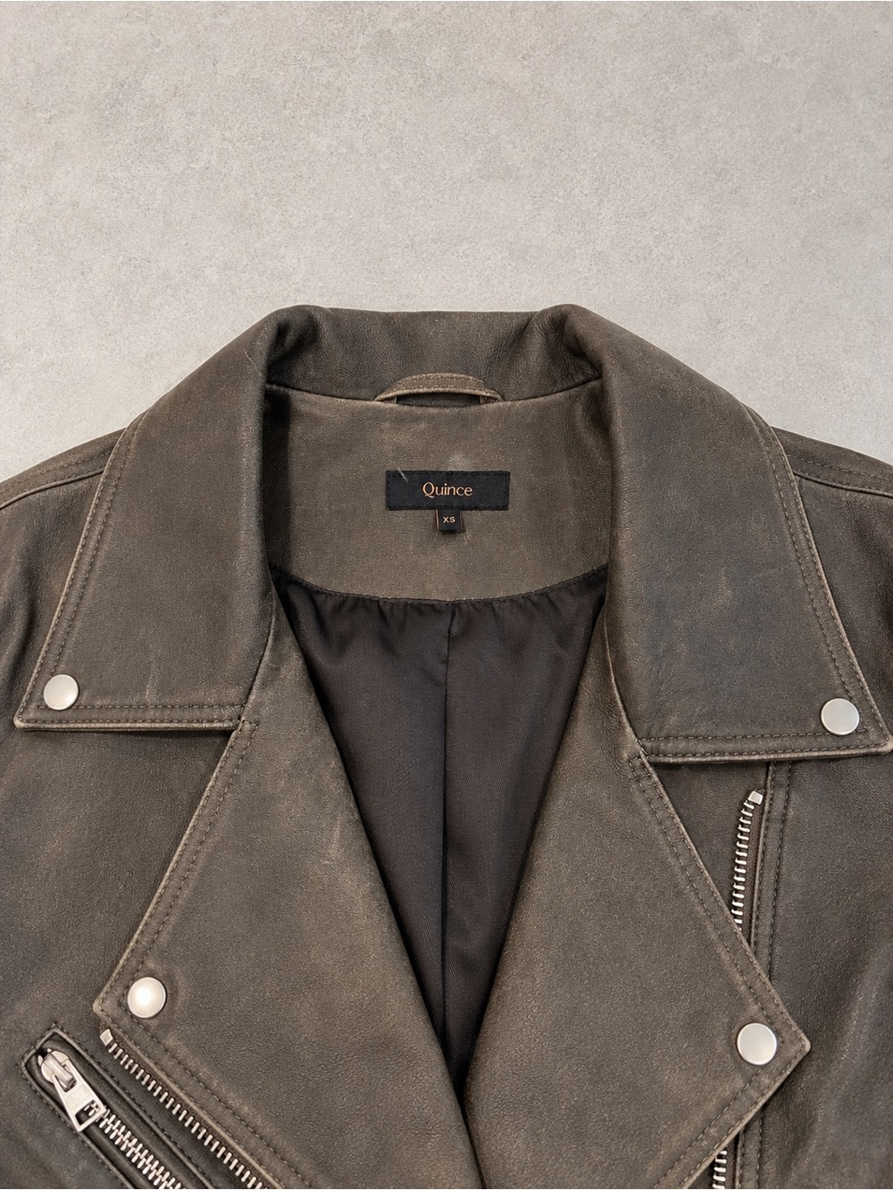 Quince 100% Leather Oversized Moto Biker Jacket Distressed Brown XS - Picture 4 of 11